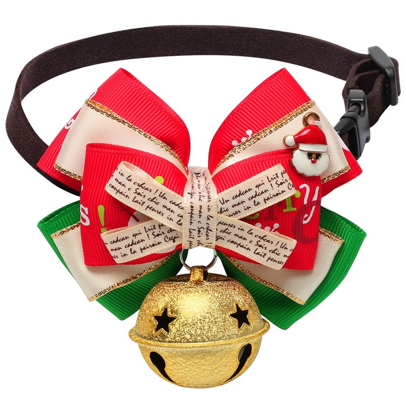 Coolrunner Santa Cat Bow Tie Collar, Christmas Cat Collar Breakaway Small Dog Collars with Bell (Style 1 (Santa)) - Image 1